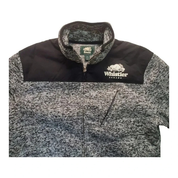 Vintage Roots Canada Men's Fleece Jacket Size Large Heather Black White Full Zip - Picture 8 of 16